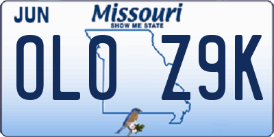 MO license plate OL0Z9K