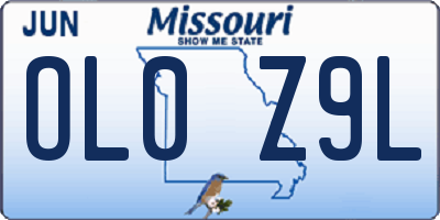 MO license plate OL0Z9L