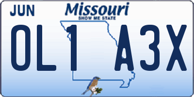 MO license plate OL1A3X