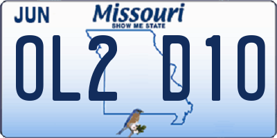 MO license plate OL2D1O