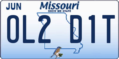 MO license plate OL2D1T