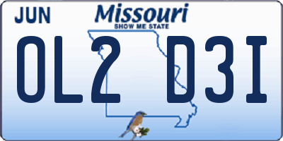 MO license plate OL2D3I