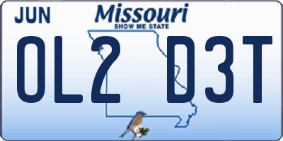 MO license plate OL2D3T