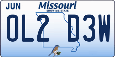 MO license plate OL2D3W