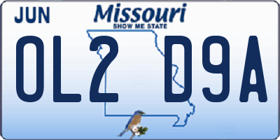 MO license plate OL2D9A