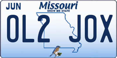 MO license plate OL2J0X