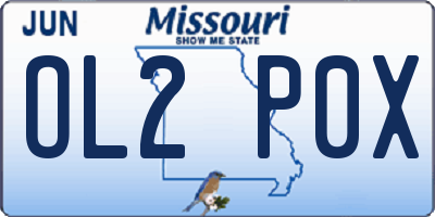 MO license plate OL2P0X