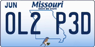 MO license plate OL2P3D