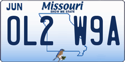 MO license plate OL2W9A