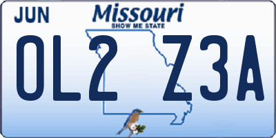 MO license plate OL2Z3A