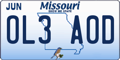 MO license plate OL3A0D