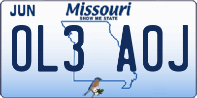 MO license plate OL3A0J