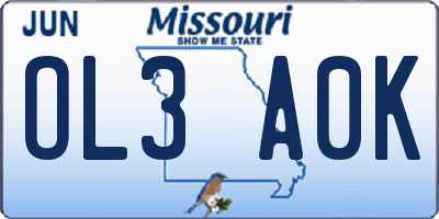 MO license plate OL3A0K