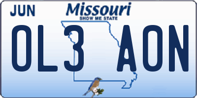 MO license plate OL3A0N