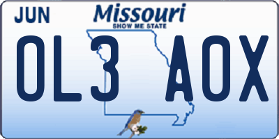 MO license plate OL3A0X