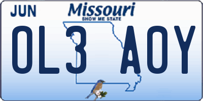 MO license plate OL3A0Y
