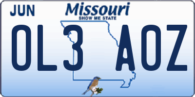MO license plate OL3A0Z