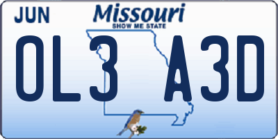 MO license plate OL3A3D