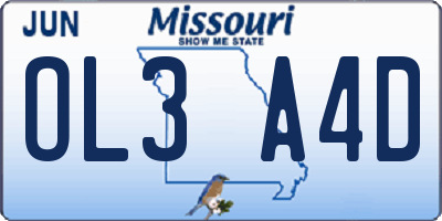 MO license plate OL3A4D