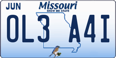 MO license plate OL3A4I