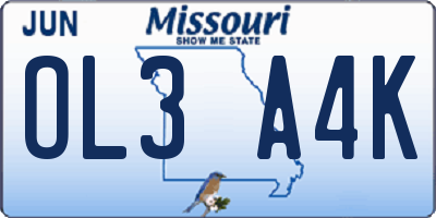 MO license plate OL3A4K