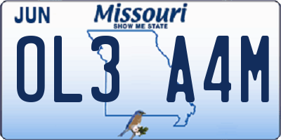 MO license plate OL3A4M