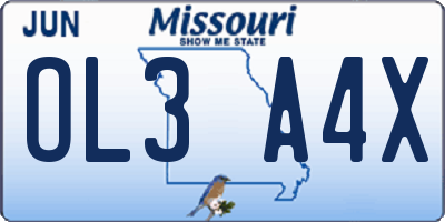 MO license plate OL3A4X