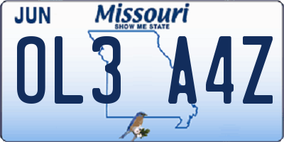 MO license plate OL3A4Z