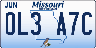 MO license plate OL3A7C