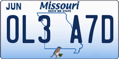 MO license plate OL3A7D