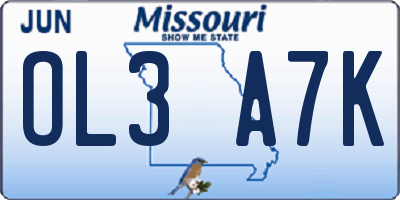 MO license plate OL3A7K