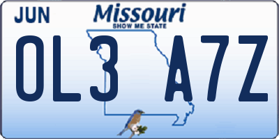 MO license plate OL3A7Z