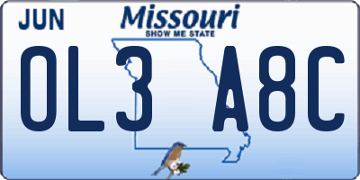 MO license plate OL3A8C