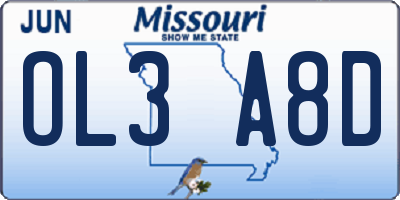 MO license plate OL3A8D