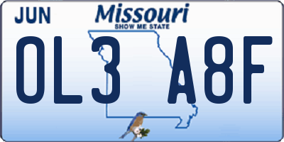 MO license plate OL3A8F