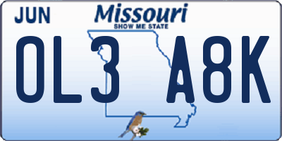 MO license plate OL3A8K