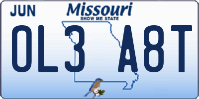 MO license plate OL3A8T