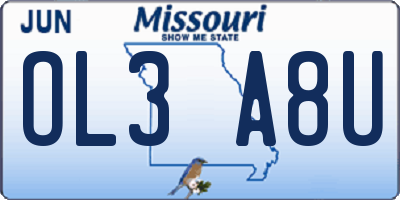 MO license plate OL3A8U