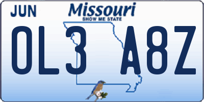 MO license plate OL3A8Z