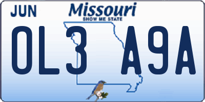 MO license plate OL3A9A