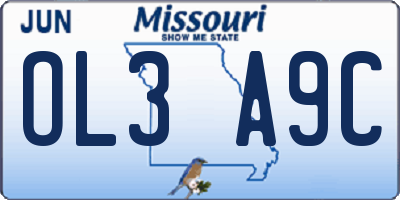 MO license plate OL3A9C