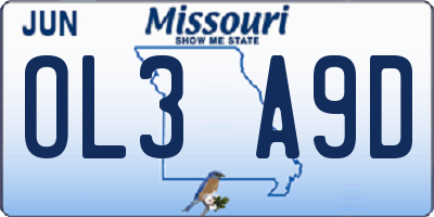 MO license plate OL3A9D
