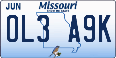 MO license plate OL3A9K