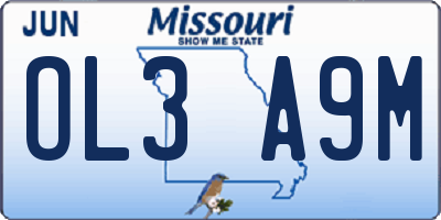 MO license plate OL3A9M