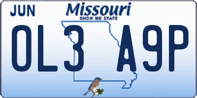 MO license plate OL3A9P