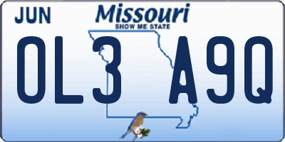MO license plate OL3A9Q