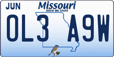 MO license plate OL3A9W