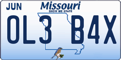 MO license plate OL3B4X
