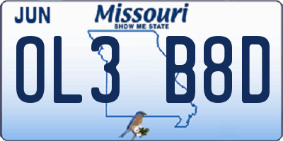 MO license plate OL3B8D