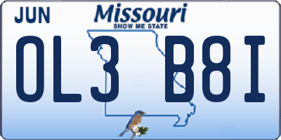 MO license plate OL3B8I